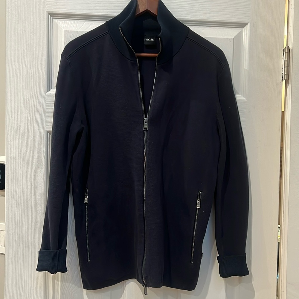 BOSS Navy Blue Zip Sweater 
Size L-fits like a medium